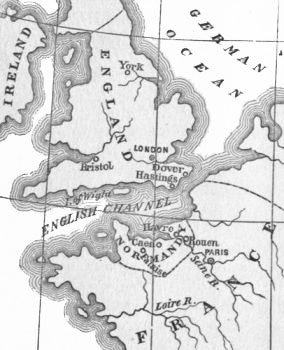 Map of England and part of France, showing the situation
of Normandy.