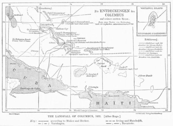 THE LANDFALL OF COLUMBUS, 1492. [After Ruge.]