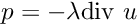 \[ p = -\lambda \textrm{div}~u \]